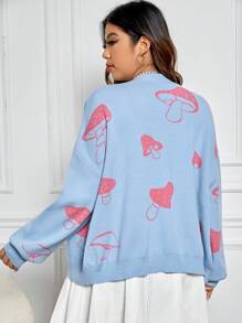 SHEIN EZwear Plus 1pc Mushroom Pattern Drop Shoulder Cardigan - Multicolor - View 2