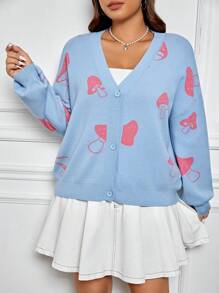 SHEIN EZwear Plus 1pc Mushroom Pattern Drop Shoulder Cardigan - Multicolor - View 6