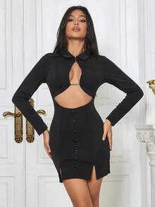 Cut Out Button Front Bodycon Dress
