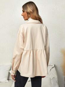SHEIN 孕婦翻蓋口袋落肩袖荷葉邊下擺外套 - 杏色 - 查看 2