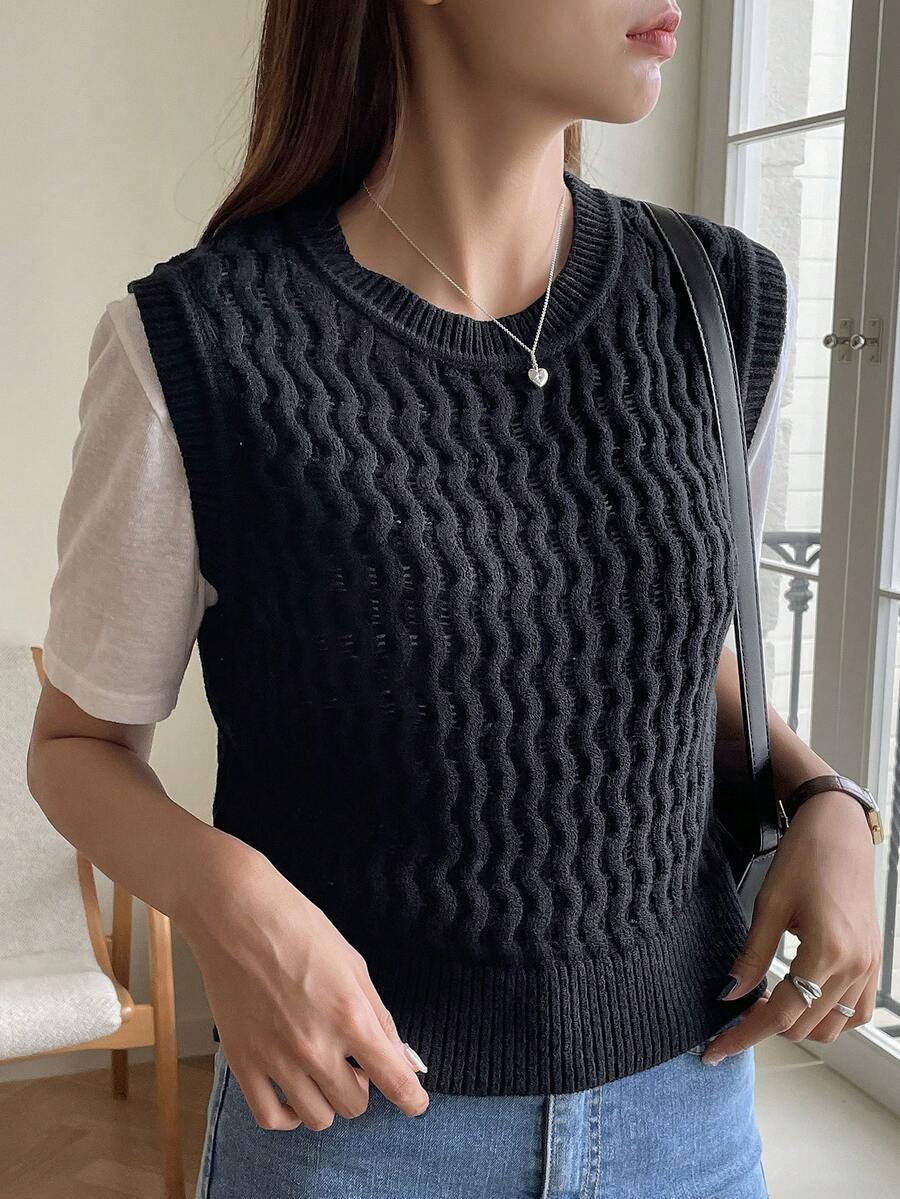 DAZY Chất rắn Xoắn Dan Áo len vest Without Tee - màu đen - Xem 1