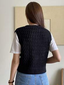 DAZY Chất rắn Xoắn Dan Áo len vest Without Tee - màu đen - Xem 2