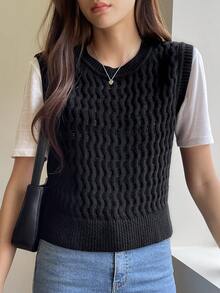DAZY Chất rắn Xoắn Dan Áo len vest Without Tee - màu đen - Xem 6