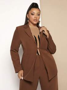 SHEIN SXY Plus Lapel Neck Single Button Blazer In Fall/Winter - Brown - View 1