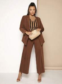 SHEIN SXY Plus Lapel Neck Single Button Blazer In Fall/Winter - Brown - View 3