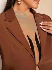 SHEIN SXY Plus Lapel Neck Single Button Blazer In Fall/Winter - Brown - View 4