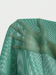 SHEIN طقم بيجامة موحدة اللون أزرار أمامية شبكة للرجال - أخضر - مشاهدة 6