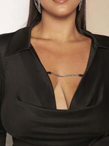 SHEIN SXY Plus Draped Collar Flounce Sleeve Top & Ruched Pencil Skirt - Black - View 3