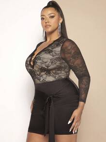 SHEIN SXY Plus En Dentelle Body & À Nœud Jupe Moulante