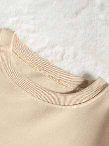 INAWLY Đồ họa hoa & chữ Áo nỉ & Quần short thể thao - Màu Khaki - Xem 3