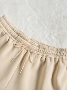 INAWLY Đồ họa hoa & chữ Áo nỉ & Quần short thể thao - Màu Khaki - Xem 5