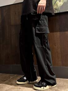 Claim Dot Men Solid Slant Pocket Cargo Trousers - Black - View 3