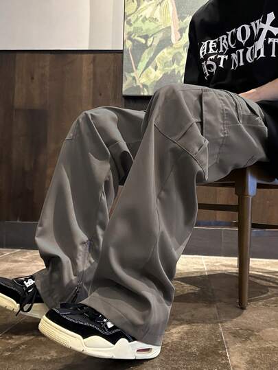 Pantalones cargo casuales sueltos de bolsillo con solapa para hombres