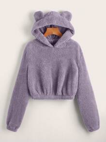 Muchica Solid 3D Ear Design Teddy Hoodie - Lilac Purple - View 1