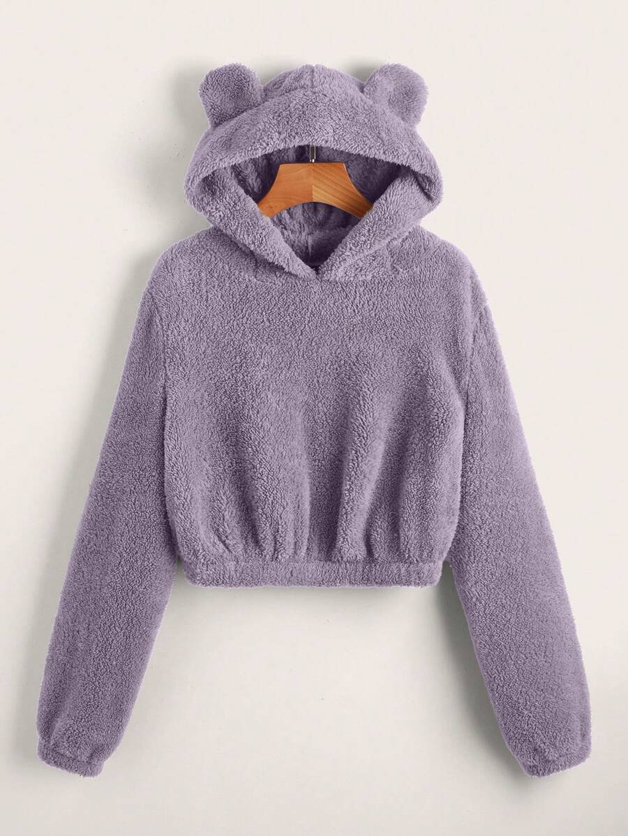Muchica Solid 3D Ear Design Teddy Hoodie - Lilac Purple - View 1