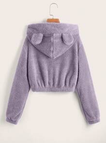 Muchica Solid 3D Ear Design Teddy Hoodie - Lilac Purple - View 2