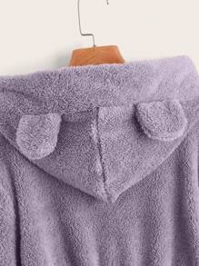 Muchica Solid 3D Ear Design Teddy Hoodie - Lilac Purple - View 5
