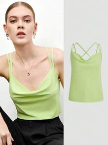 BizChic Draped Collar Cami Top Workwear - Lime Green - View 10