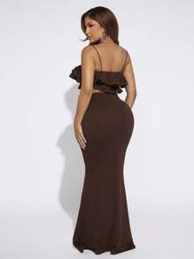 SHEIN SXY Viền Ruffle Cami ngọn & Váy nàng tiên cá - màu nâu - Xem 2