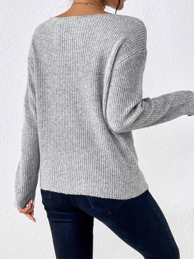 SHEIN Frenchy Jersey bajo girante de hombros caídos - Gris - Ver 2