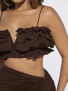 SHEIN SXY Viền Ruffle Cami ngọn & Váy nàng tiên cá - màu nâu - Xem 5