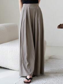 DAZY Wysoki stan Plisowane detale  Spodnie z szerokimi nogawkami - Szary - Zobacz 2