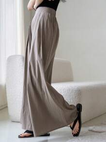 DAZY Wysoki stan Plisowane detale  Spodnie z szerokimi nogawkami - Szary - Zobacz 5