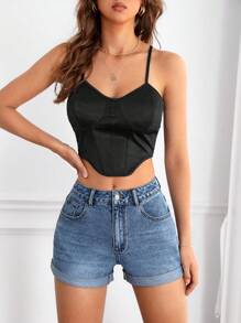 SHEIN Essnce Roll Up Hem Denim Shorts - Blue - View 4