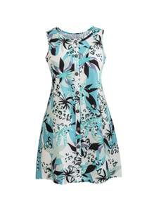 SHEIN Clasi Plus Floral Print Button Front Dress - Baby Blue - View 1