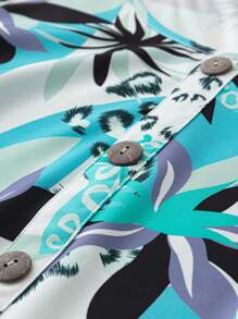 SHEIN Clasi Plus Floral Print Button Front Dress - Baby Blue - View 3