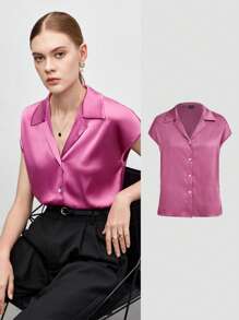 BizChic Camisa de manga murciélago de satén ropa de trabajo - Rosa - Ver 1