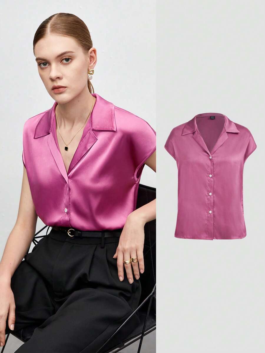 BizChic Camisa de manga murciélago de satén ropa de trabajo - Rosa - Ver 1