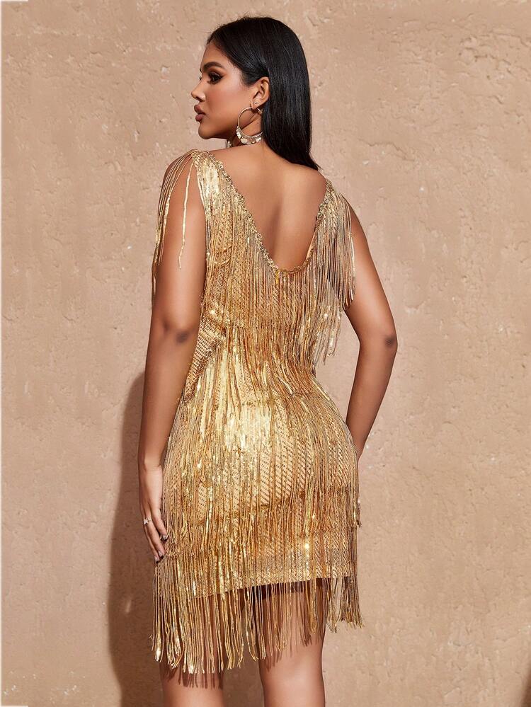 Fringe Trim Sequin Bodycon Dress | SHEIN EUR