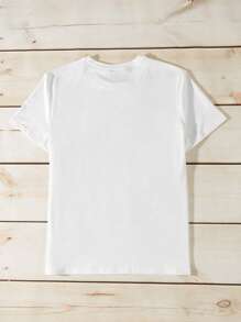 SHEIN LUNE Letter & Heart Print Short Sleeve Tee - White - View 2