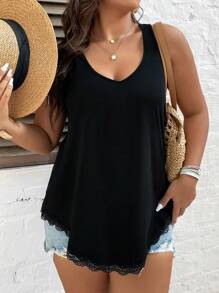 EMERY ROSE Plus Lace Panel Tank Top - Black - View 4