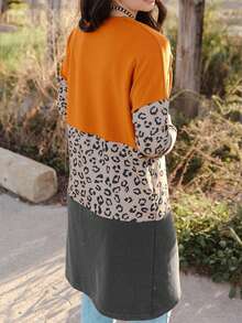 Astylish Leopard Print Color Block Dropped Shoulder Cardigan - Multicolor - View 2