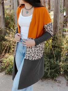 Astylish Leopard Print Color Block Dropped Shoulder Cardigan - Multicolor - View 4