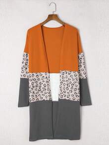 Astylish Leopard Print Color Block Dropped Shoulder Cardigan - Multicolor - View 6