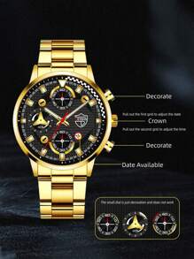 1pc Men Triple Dial Quartz Watch & 2pcs Jewelry Set