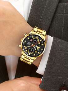 1pc Men Triple Dial Quartz Watch & 2pcs Jewelry Set