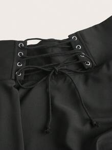 SHEIN MOD Hơn Lace lên phía trước Viền không đối xứng Váy - màu đen - Xem 4