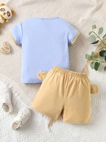 SHEIN Toddler Boys Cartoon Graphic Tee & 3D Ear Design Shorts - Multicolor - View 2