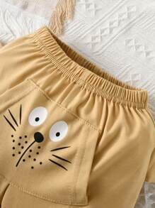 SHEIN Toddler Boys Cartoon Graphic Tee & 3D Ear Design Shorts - Multicolor - View 4