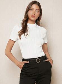 BizChic 小高領條紋針織T恤 - 白色 - 查看 1