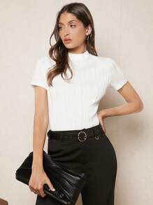 BizChic 小高領條紋針織T恤 - 白色 - 查看 6