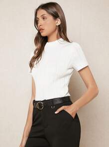 BizChic 小高領條紋針織T恤 - 白色 - 查看 9