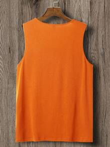 Manfinity Chillmode Men Palm Tree Print Patched Pocket Tank Top - Burnt Orange - View 2