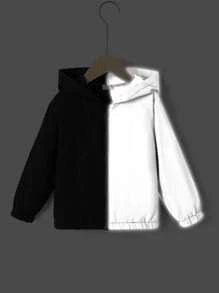 SHEIN Young Boy Reflective Two Tone Hooded Jacket - Black and White - View 1