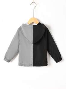 SHEIN Young Boy Reflective Two Tone Hooded Jacket - Black and White - View 2