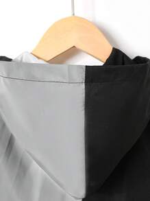 SHEIN Young Boy Reflective Two Tone Hooded Jacket - Black and White - View 4
